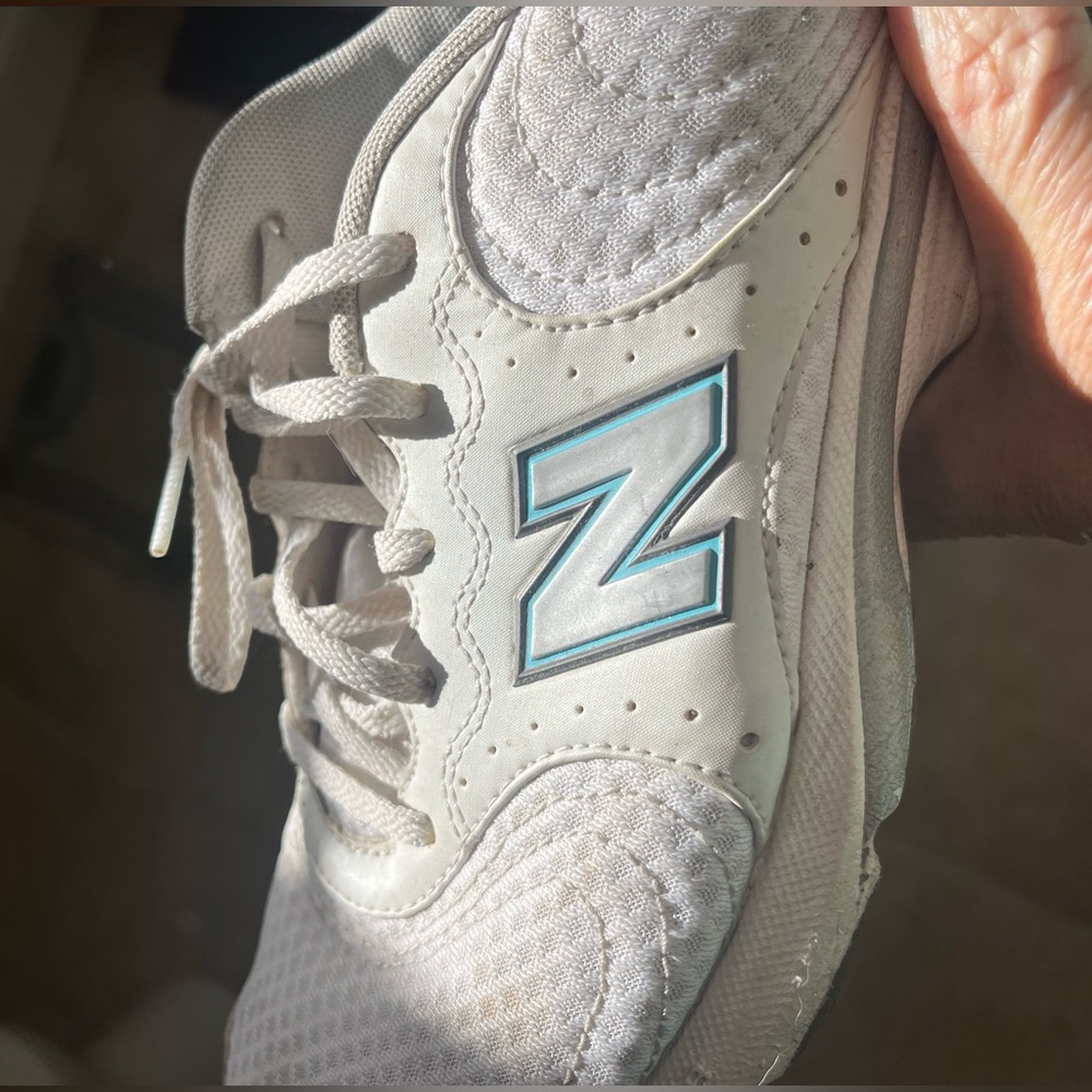 Ladies New Balance Sneakers, size 10 1/2, white and light blue